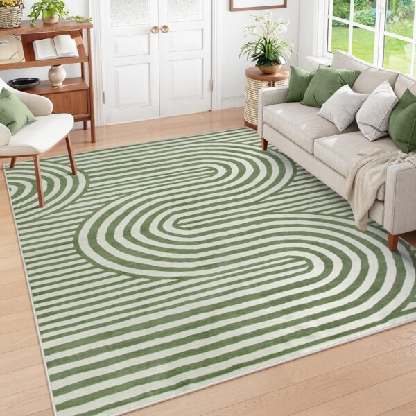 Lahome Green Washable Rug 5x7, Soft Kids Bedroom Rug Mid Century Modern Area Rugs for Living Room, Non-Slip Ultra-Thin Stain Resistance Abstract Rug for Nursery Large Playroom Office Alba(5'X7',Green)