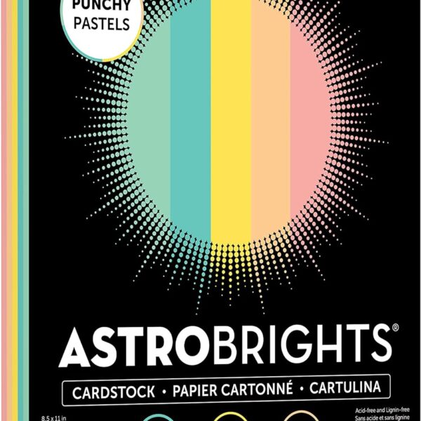 Astrobrights Colored Cardstock, 8-1/2" x 11", 65 Lb, Punchy Pastel Assortment, Pack of 100 Sheets