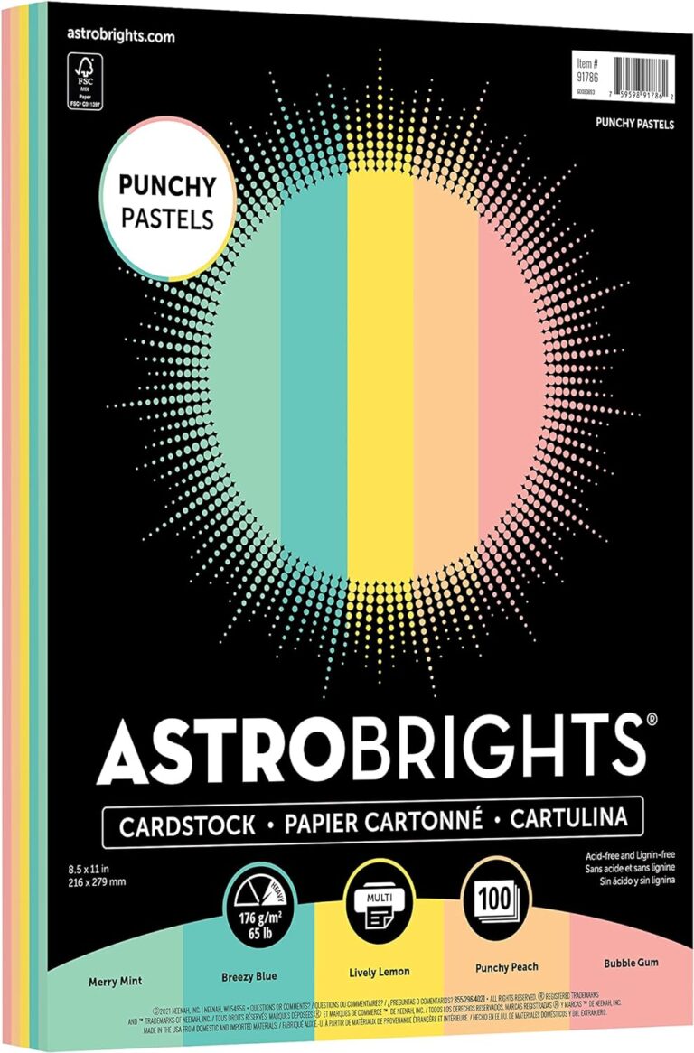 Astrobrights Colored Cardstock, 8-1/2" x 11", 65 Lb, Punchy Pastel Assortment, Pack of 100 Sheets
