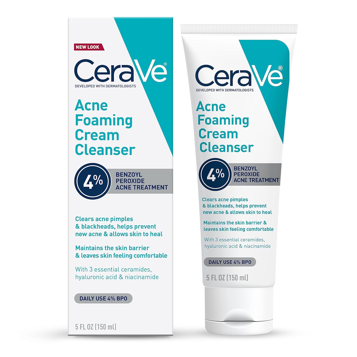 CeraVe Acne Foaming Cream Cleanser, 4% Benzoyl Peroxide Face Wash With Hyaluronic Acid, Niacinamide & Ceramides, Gentle Daily Acne Treatment For Face CeraVe Acne Foaming Cream Cleanser, 4% Benzoyl Peroxide Face Wash With Hyaluronic Acid, Niacinamide & Ceramides, Gentle Daily Acne Treatment For Face
