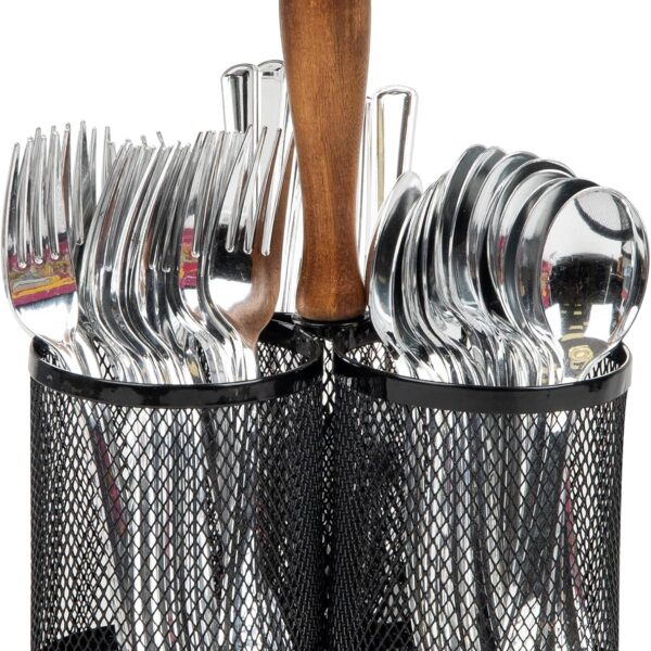 Mind Reader Utensil Holder, Silverware Organizer, Caddy, Cutlery Holder, Kitchen, Metal Mesh, 7.5"L x 7.5"W x 9.75"H, Black