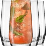 JoyJolt Gwen 18.5 oz Highball Glasses, 4pc Tall Glass Sets. Lead-Free Crystal Glass Drinking Glasses. Water Glasses, Mojito Glass Cups, Tom Collins Bar Glassware, and Mixed Drink Cocktail Glass Set
