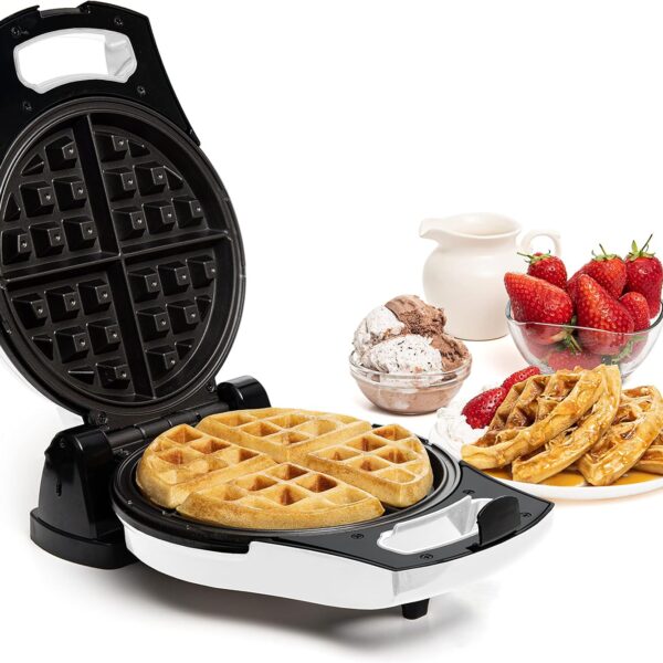 Moss & Stone Belgian Waffle Maker Rotating Flip Design, 8-Inch Electric Waffle Iron, Non-Stick Grids for Easy Release & Clean, Adjustable Temperature, Compact Upright Storage, White
