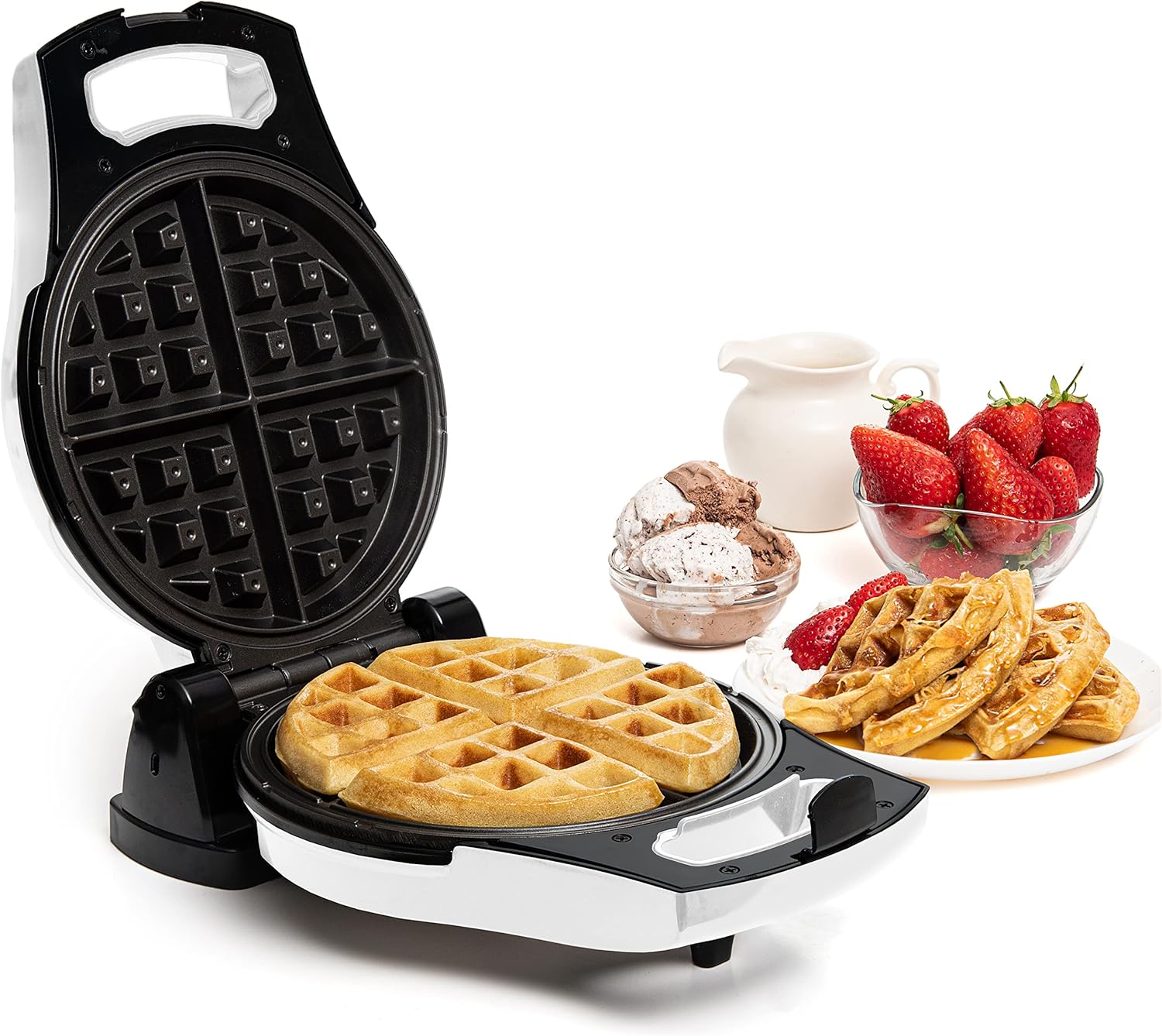 Moss & Stone Belgian Waffle Maker Rotating Flip Design, 8-Inch Electric Waffle Iron, Non-Stick Grids for Easy Release & Clean, Adjustable Temperature, Compact Upright Storage, White Moss & Stone Belgian Waffle Maker Rotating Flip Design, 8-Inch Electric Waffle Iron, Non-Stick Grids for Easy Release & Clean, Adjustable Temperature, Compact Upright Storage, White