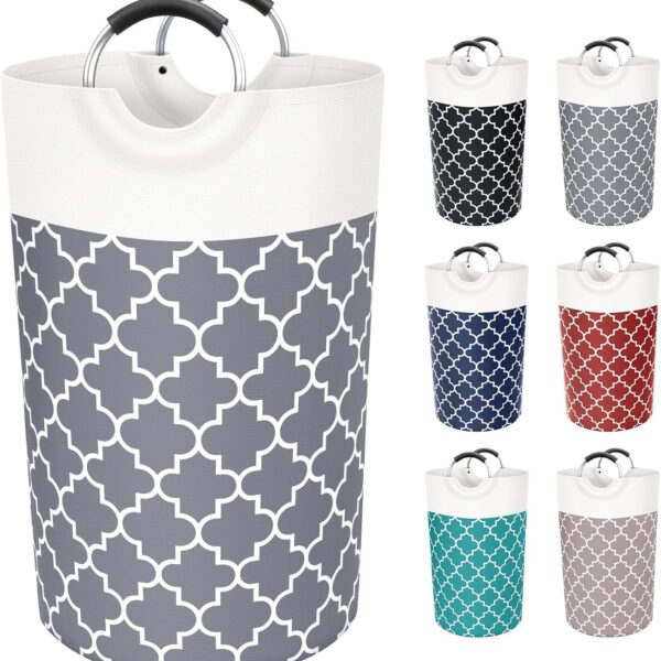Fabspace Large Laundry Basket Laundry Hamper Bag Washing Bin Clothes Bag Collapsible Tall with Handles Waterproof Travel Bathroom College Essentials Storage for College Dorm, Family (Grey) 82L