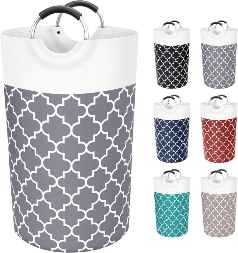 Fabspace Large Laundry Basket Laundry Hamper Bag Washing Bin Clothes Bag Collapsible Tall with Handles Waterproof Travel Bathroom College Essentials Storage for College Dorm, Family (Grey) 82L