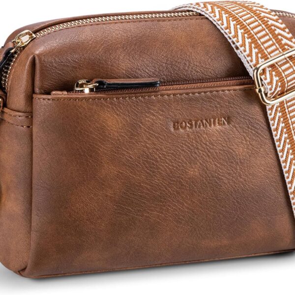 BOSTANTEN Crossbody Purse for Women Triple Zip Cell Phone Leather Handbag with Colored Shoulder Strap