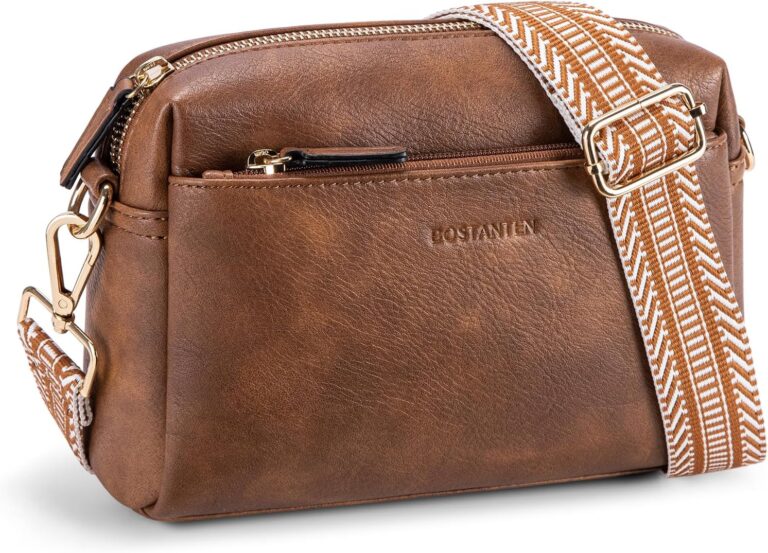 BOSTANTEN Crossbody Purse for Women Triple Zip Cell Phone Leather Handbag with Colored Shoulder Strap