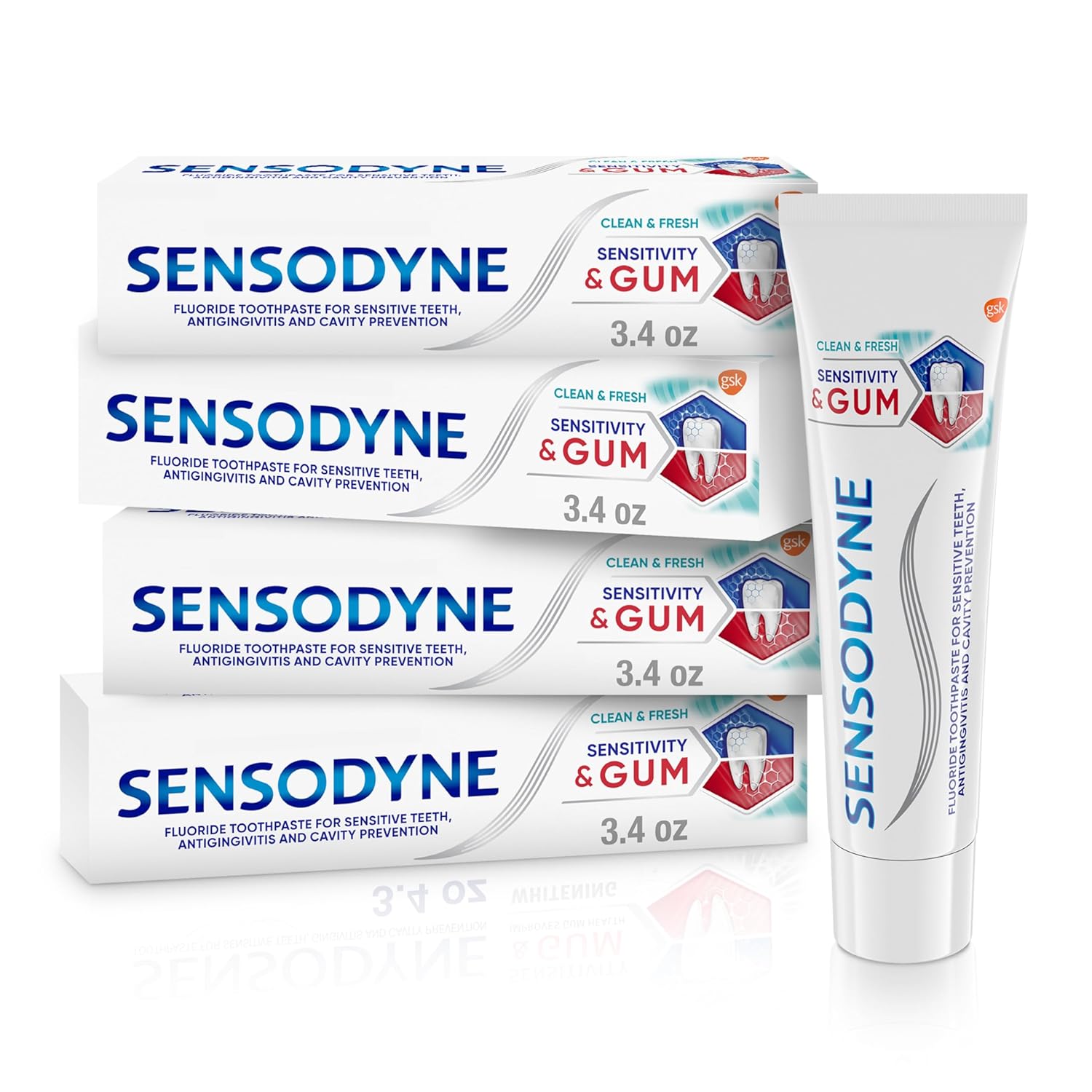 Sensodyne Sensitivity & Gum Sensitive Toothpaste for Gingivitis, Sensitive Teeth Treatment, Clean & Fresh - 3.4 oz (pack of 4) Sensodyne Sensitivity & Gum Sensitive Toothpaste for Gingivitis, Sensitive Teeth Treatment, Clean & Fresh - 3.4 oz (pack of 4)