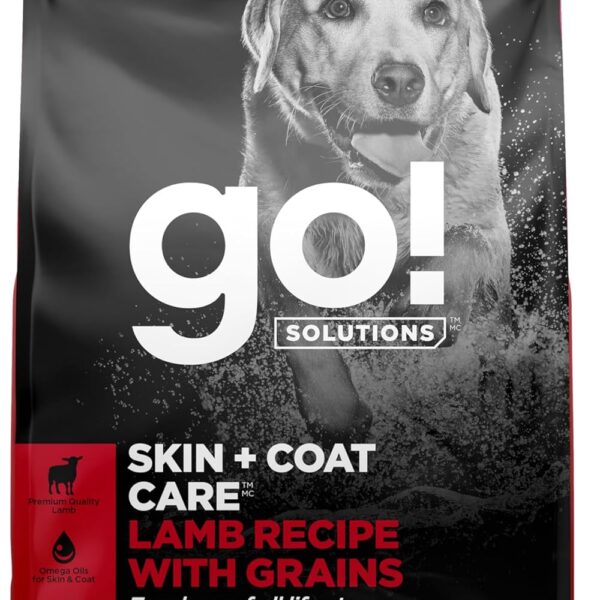 Go! Solutions Skin + Coat Care Lamb Dry Dog Food with Grains, Chicken-Free, Healthy Kibble with Omega-3s & 6s for Soft, Shiny Fur, for Puppies, Adults, & Seniors, 22 lb Bag