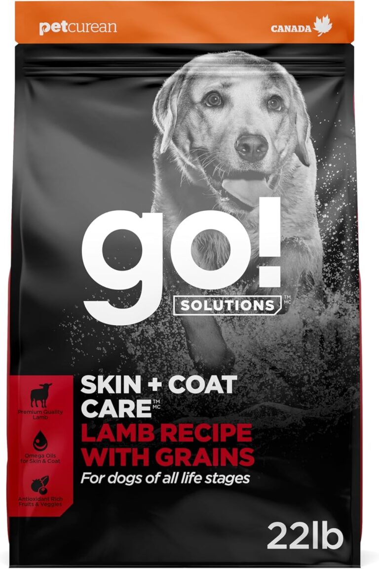 Go! Solutions Skin + Coat Care Lamb Dry Dog Food with Grains, Chicken-Free, Healthy Kibble with Omega-3s & 6s for Soft, Shiny Fur, for Puppies, Adults, & Seniors, 22 lb Bag