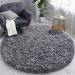 PAGISOFE Round Rugs 5Ft, Grey Circle Rugs for Living Room Kids Bedroom, Fluffy Carpets for Bedroom Boys, Indoor Shaggy Rugs Small Teepee Furry Mat, Comfy Reading Rug for Girls Boys Baby Room