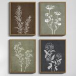 Drsoum Botanical Wall Art Framed Boho Wall Art Decor Wooded Vintage Print Modern Farmhouse Home Kitchen Decor 11x14inx4pcs