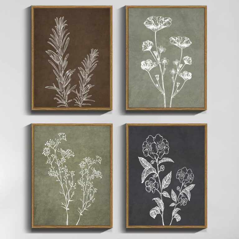 Drsoum Botanical Wall Art Framed Boho Wall Art Decor Wooded Vintage Print Modern Farmhouse Home Kitchen Decor 11x14inx4pcs