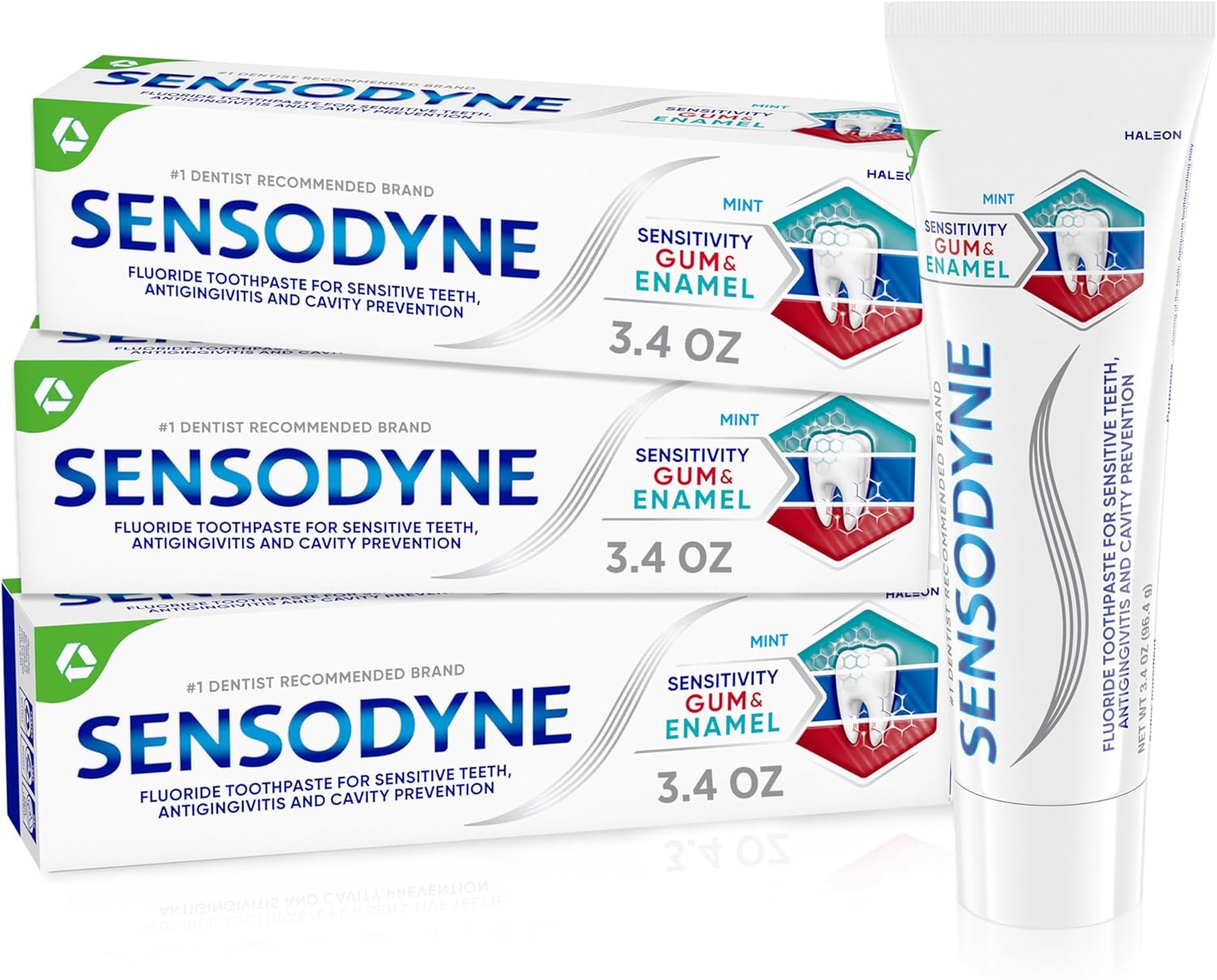 Sensodyne Toothpaste Sensitivity Gum and Enamel, Triple Protection, Refreshing Fluoride Toothpaste, Mint Flavor - 3.4 Ounces x 3 Sensodyne Toothpaste Sensitivity Gum and Enamel, Triple Protection, Refreshing Fluoride Toothpaste, Mint Flavor - 3.4 Ounces x 3