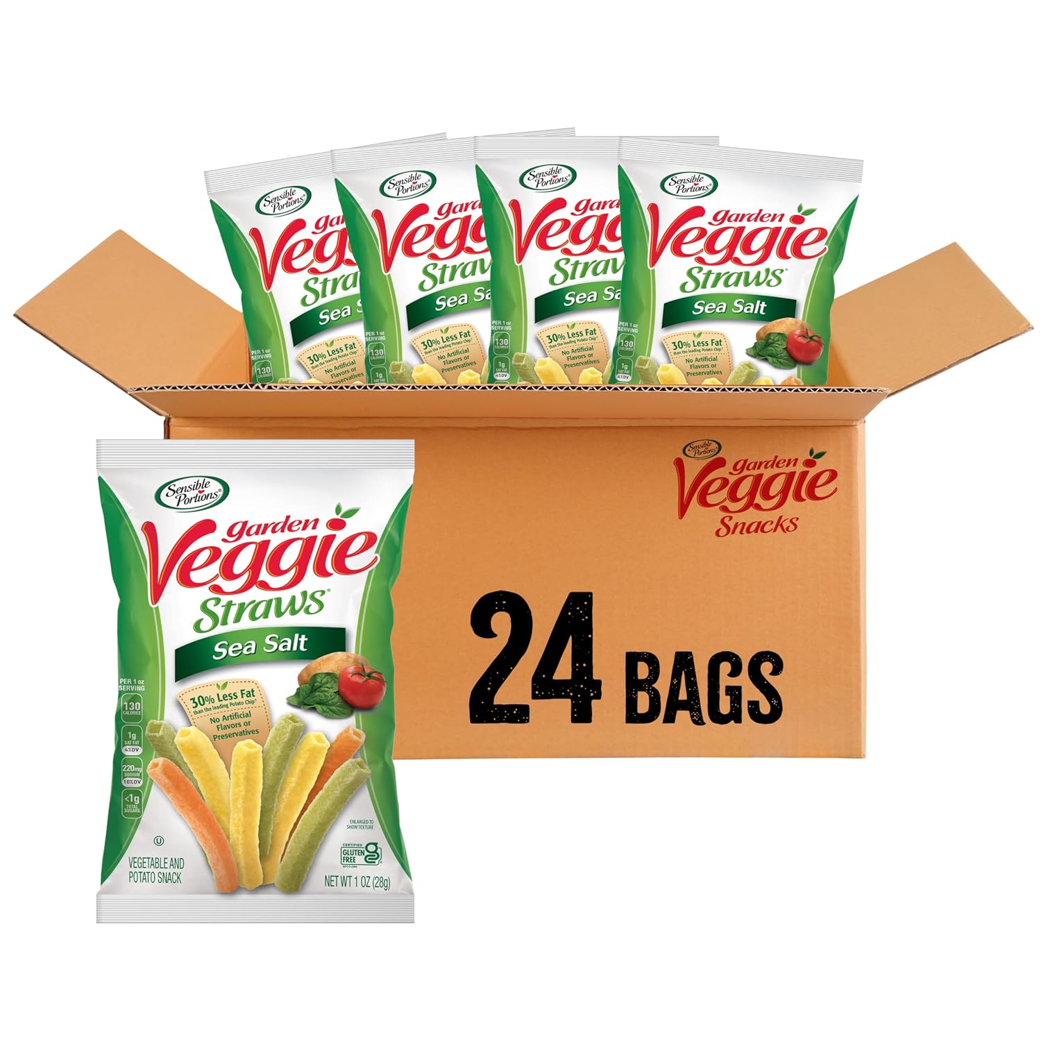 Sensible Portions Garden Veggie Snacks - Veggie Straws, Gluten Free, Snack Size Sea Salt, 1 Oz (Pack of 24) Sensible Portions Garden Veggie Snacks - Veggie Straws, Gluten Free, Snack Size Sea Salt, 1 Oz (Pack of 24)