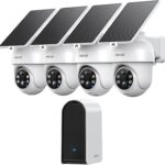 ANSQUE Security Cameras Wireless Outdoor Home System, 4 Camera Kit, No Subscription Fees, Solar Powered, Local Storage, 365-Day Battery Life, 360PTZ Surveillance, Auto Tracking, 2K Color Night Vision