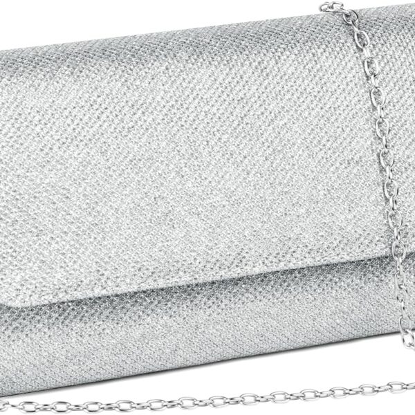 OSDUE Evening Bag Clutch Purses for Women, Glitter Evening Bag Sparkling Envelope Packet with Detachable Chain for Prom Wedding Party Banquet Date (Silver)