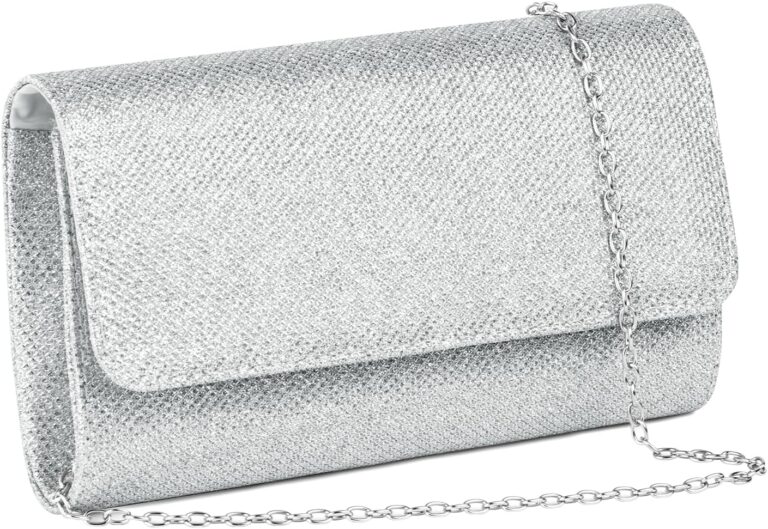 OSDUE Evening Bag Clutch Purses for Women, Glitter Evening Bag Sparkling Envelope Packet with Detachable Chain for Prom Wedding Party Banquet Date (Silver)