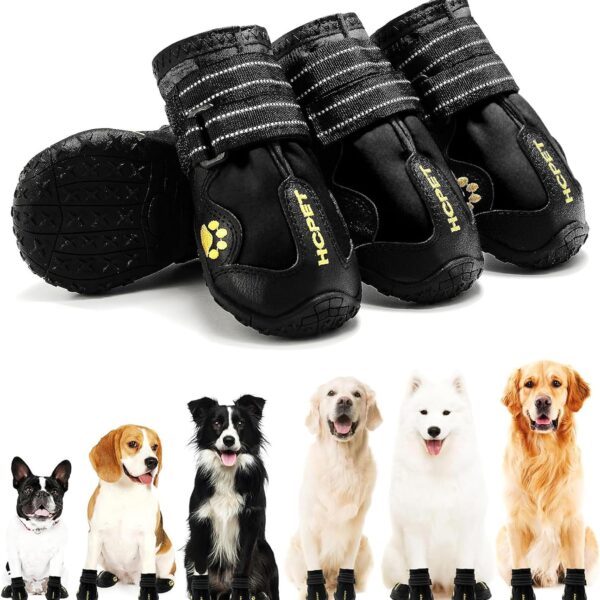 Hcpet Dog Boots, Dog Shoes for Large Dogs, Medium Dog Boots & Paw Protectors, Anti-Slip Dog Booties for Hot Pavement Winter Snow Hiking with Reflective Straps Black Size 6