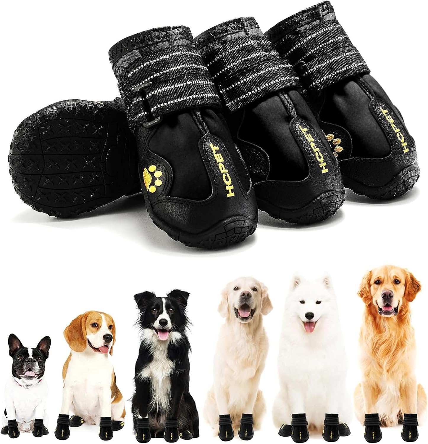 Hcpet Dog Boots, Dog Shoes for Large Dogs, Medium Dog Boots & Paw Protectors, Anti-Slip Dog Booties for Hot Pavement Winter Snow Hiking with Reflective Straps Black Size 6 Hcpet Dog Boots, Dog Shoes for Large Dogs, Medium Dog Boots & Paw Protectors, Anti-Slip Dog Booties for Hot Pavement Winter Snow Hiking with Reflective Straps Black Size 6