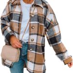Yeokou Women's Plaid Flannel Shacket Oversized Button Down Long Sleeve Shirt Jacket Casual Spring Fall Outfits