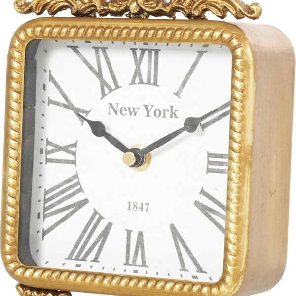Deco 79 Metal Scroll Decorative Clock Antique Style Mantel Clock, Tabletop Clock 6" x 3" x 8", Gold