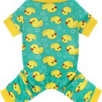 Paiaite Dog Pajamas Onesie: Comfortable Four-Legged Apparel for Small, Medium, & Large Dogs, Polyester Material for Comfort, Wrinkle Resistance, Moisture Wicking, and Stretchiness Yellow Duck M