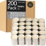HomeLights Tealight Candles - 8 Hour Long time Burning, Giant 100,200,300 Packs -White Votive Smokeless European Tea Light Unscented Candles for Shabbat, Weddings, Christmas,Home Decorative -200 Pack