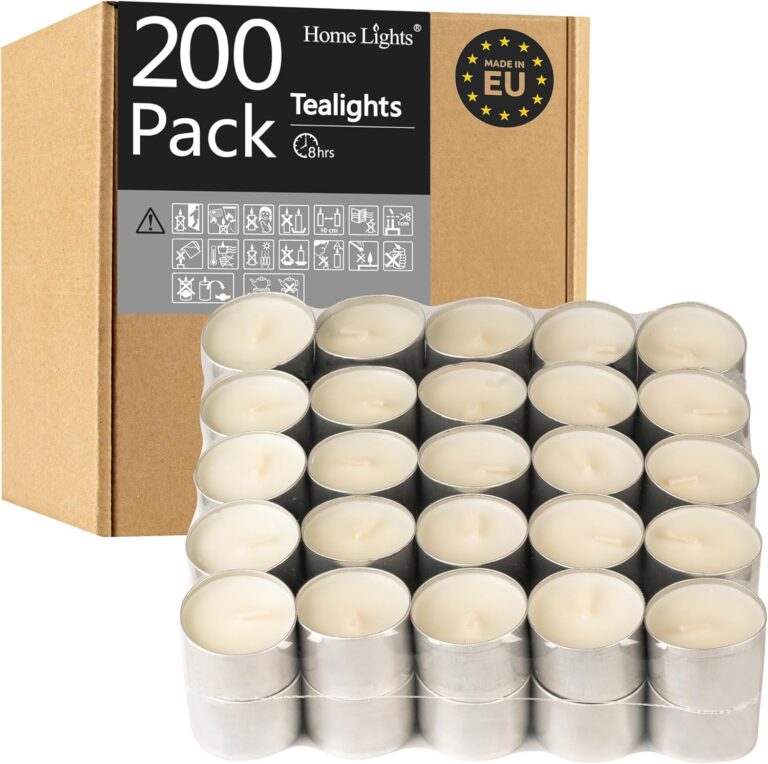 HomeLights Tealight Candles - 8 Hour Long time Burning, Giant 100,200,300 Packs -White Votive Smokeless European Tea Light Unscented Candles for Shabbat, Weddings, Christmas,Home Decorative -200 Pack