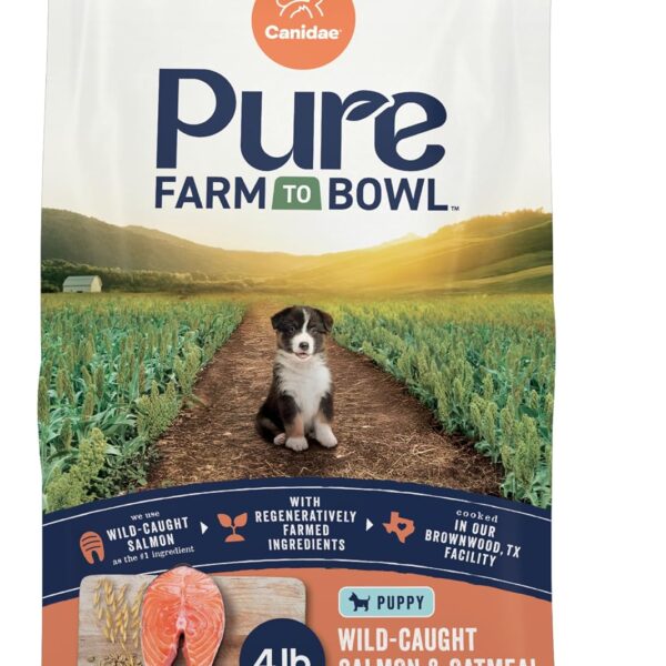 Canidae Pure Farm to Bowl Dry Puppy Dog Food - Balanced Nutrition - Limited Ingredient Formula - Grain, Wheat & Soy-Free - Puppy-Friendly - 4 lb - Wild-Caught Salmon & Oatmeal Recipe