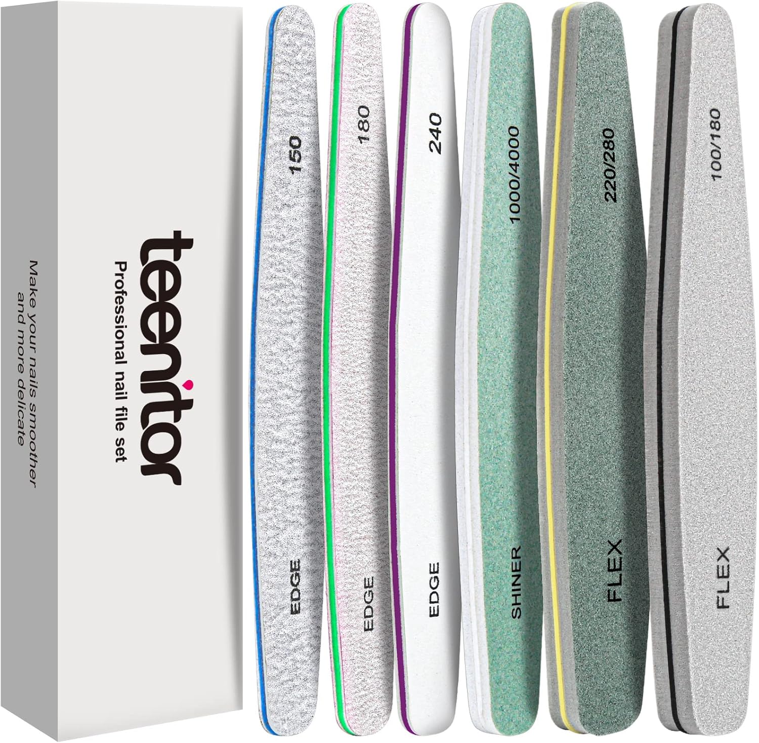 Teenitor Nail File Nail Buffer, 6 pcs Nail Files and Buffers for Natural Nails, Emery Boards for Nails, Nail Buffer and Shine Kit Nail Filer, Nail Buffer Block 100/180 Grit Nail Files Fingernail Files Teenitor Nail File Nail Buffer, 6 pcs Nail Files and Buffers for Natural Nails, Emery Boards for Nails, Nail Buffer and Shine Kit Nail Filer, Nail Buffer Block 100/180 Grit Nail Files Fingernail Files