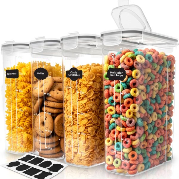 Utopia Kitchen Cereal Containers Storage Set 4 Pack 4L(135.2 oz) Airtight Food Storage Containers with Lids, BPA-Free Cereal Dispensers for Pantry Organization and Storage (Clear)