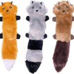 ZippyPaws Skinny Peltz - No Stuffing Dog Toy Pack to Keep Them Busy, for Small and Medium Dogs, Squeaky Pet Toys, Unstuffed Chew Toys, Soft Plush Variety Pack, Fox, Raccoon, and Squirrel - 11"