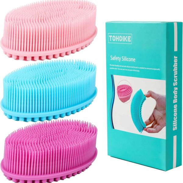 TDHDIKE Silicone Body Scrubber Loofah - Set of 3 Soft Exfoliating Body Bath Shower Scrubber Loofsh Brush for Sensitive Kids Women Men All Kinds of Skin