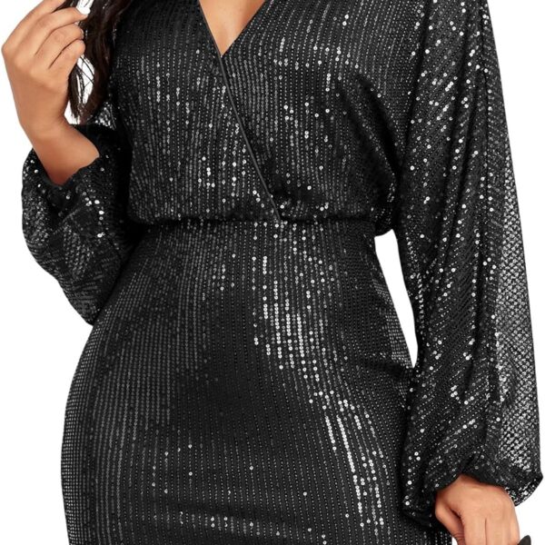 ZAFUL Women's Sequin Saprkly Mini Dress Long Sleeve Homecoming V Neck Bodycon Dress Party Prom Cocktail Glitter Dress