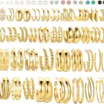 46 Pairs Gold Hoop Earrings Set for Women, Fashion Hypoallergenic Chunky Twisted Pearl Stud Earrings Multipack, Small Big Hoops Earring Packs Trendy for Christmas Birthday Party Jewelry Gift