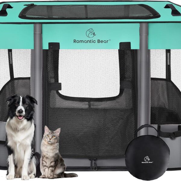 Dog Playpen,Pet Playpen,Foldable Dog Cat Playpens,Portable Exercise Kennel Tent Crate,Water-Resistant Breathable Shade Cover, Indoor Outdoor Travel Camping Use for Small Animals with Carrying Case(M)