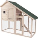 PawHut 55" L 2-Tier Wooden Rabbit Hutch Bunny Cage Small Animal House with Ramp, Waterproof Roof, Removable Tray and Outdoor Run