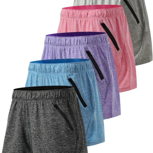 Liberty Imports 1 or 5 Pack Womens Lounge Workout Shorts with Zipper Pockets 5" Inseam Lightweight Athletic Casual Shorts