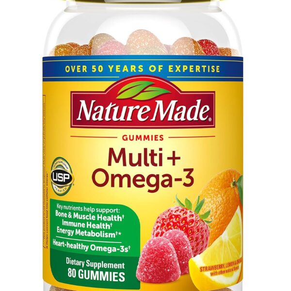 Nature Made Multivitamin + Omega-3, Multivitamin Gummies for Women and Men, Daily Nutritional Support, 80 Adult Gummy Vitamins & Minerals, 40 Day Supply