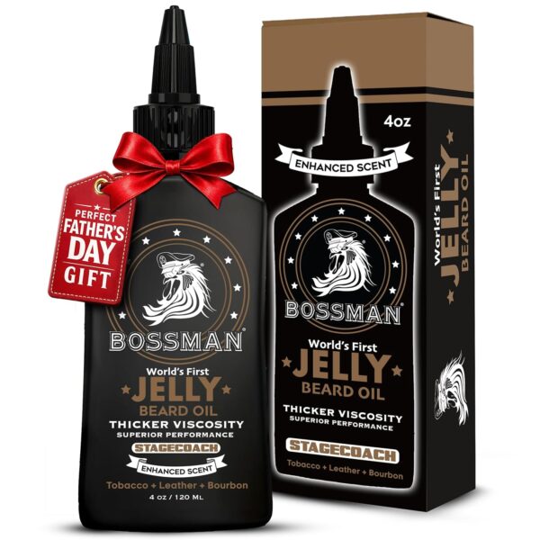 Bossman Jelly Beard Oil for Men (4 oz, Stagecoach Scent)  Softens, Moisturizes & Conditions with Natural Ingredients