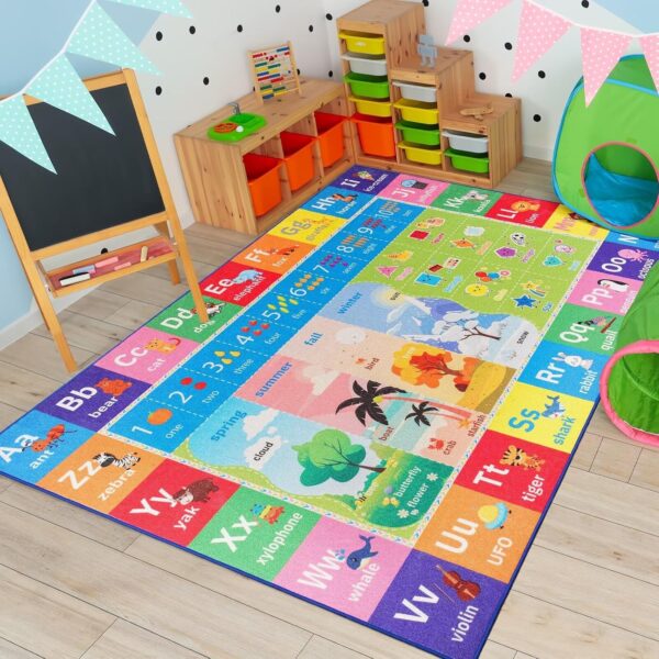 Macgace ABC Kids Rug for Playroom, 3x5 Washable Classroom Area Rugs, Toddler Educational Play Mat with Alphabet Numbers Seasons Shapes, Learning Fun for Preschool Children, Colorful