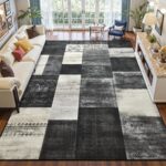 DweIke Washable Area Rugs 4x6 for Living Room, Modern Geometric Black White Soft Patchwork Carpet, Non-Slip Stain Resistant Throw Rug for Bedroom Dining Room Office Home Decor