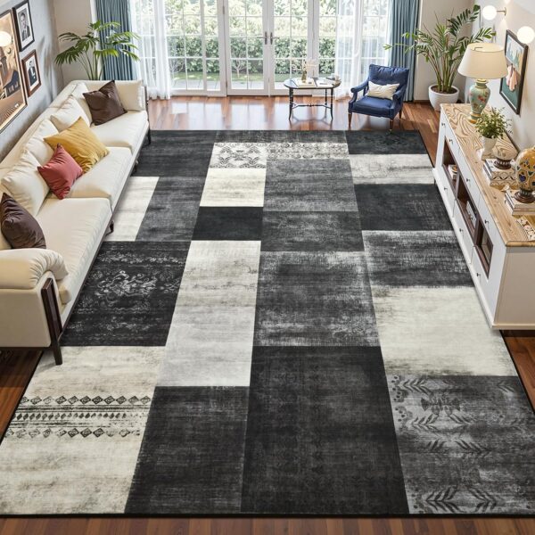 DweIke Washable Area Rugs 4x6 for Living Room, Modern Geometric Black White Soft Patchwork Carpet, Non-Slip Stain Resistant Throw Rug for Bedroom Dining Room Office Home Decor
