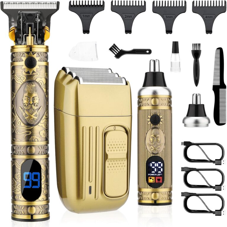 Saoilli Hair Clippers for Men, Professional Cordless T-Blade Trimmer Set, Beard Trimmer and Nose Hair Trimmer, Electric Grooming Kit, Electric Razor Shaver for Home & Barber Use, Gifts for Dad Husband