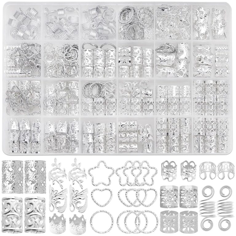 Fscwlmon 260 Pcs Hair Jewelry for Braids,Hair Beads Accessories for Dreadlock,Metal Hair Clips Cuffs Rings,Loc Rave Hair Charm Decorations Adjustable Kits for Men Women Silvery