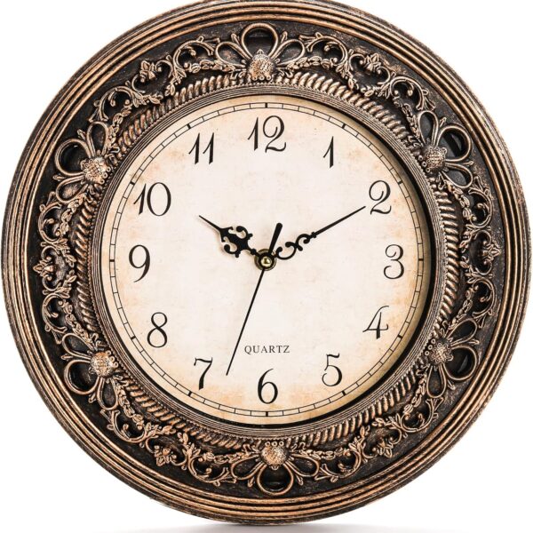 Pumtus Plastic Silent Wall Clock, 13 Inch Vintage Battery Operated Wall Clocks, Large Decorative Round Living Room Clock, Non-Ticking Retro Analog Clocks for Bathroom, Office, Kitchen, School