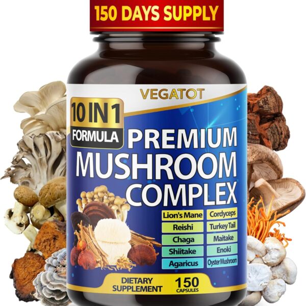 10 in 1 High Strength Mushroom Supplement - Lions Mane, Cordyceps, Reishi - Brain Supplements for Memory and Focus ** 5-Month Supply