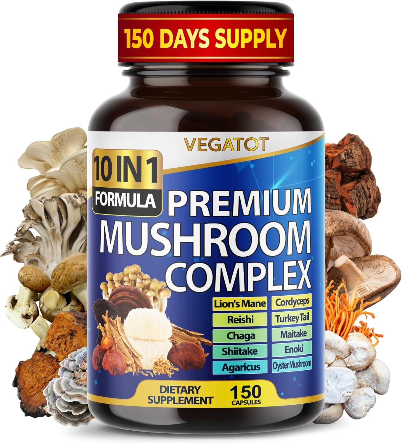 10 in 1 High Strength Mushroom Supplement - Lions Mane, Cordyceps, Reishi - Brain Supplements for Memory and Focus ** 5-Month Supply 10 in 1 High Strength Mushroom Supplement - Lions Mane, Cordyceps, Reishi - Brain Supplements for Memory and Focus ** 5-Month Supply